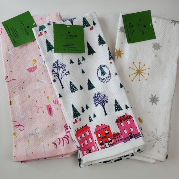 3 SETS KATE SPADE HOLIDAY CHRISTMAS SNOWFLAKE STAR COCKTAIL PARTY TOWELS NWT - Picture 1 of 7
